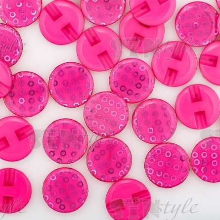 Пуговица пластиковая на полуножке, размер 24L, основа и пайетки цвета фуксия фото 3