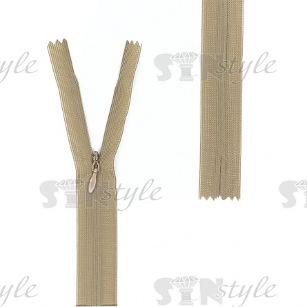 Молния спираль, тип 3, потайная, неразъемная, основа капрон, длина 50 см, цвет 229 (песочный), бегунок цвета основы фото 1