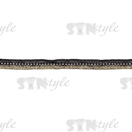 Декоративная бархатная лента со стразами, цвет черный+золото+серебро, ширина 18 мм, намотка 15 ярдов фото 3