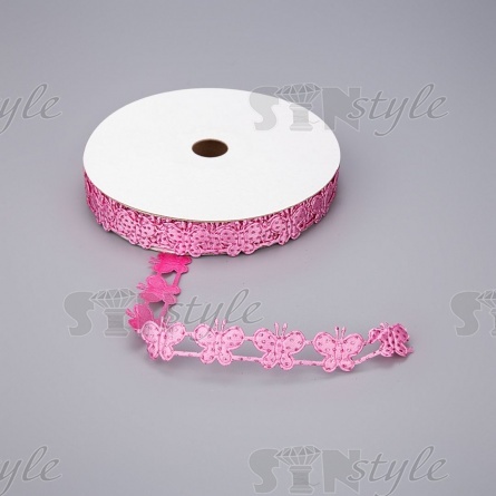 Декоративная лента из бабочек, цвет фуксия, ширина 20 мм, намотка 20 ярдов фото 1