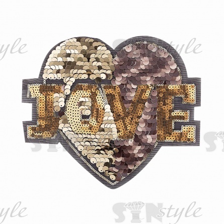 Аппликация на сетке из пайеток "Сердце", размер 200х225 мм, цвет черный+золотой фото 3