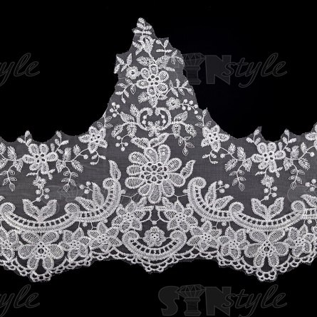 Кружево гипюр с пайетками, ширина 350 мм, цвет сияющий белый, намотка 10 ярдов фото 1