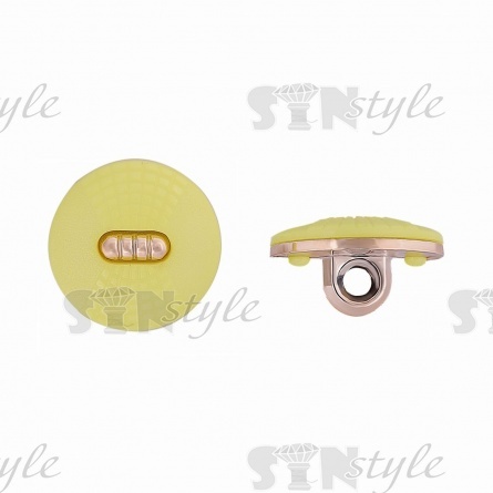 Пуговица пластиковая на ножке круглой формы, золотая основа с желтой шляпкой, размер 28L фото 1