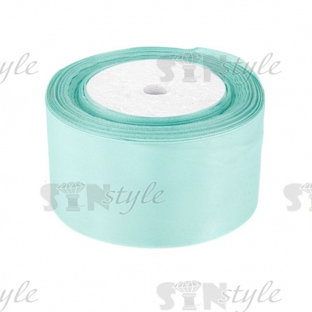 Декоративная лента атласная, 55 мм, намотка 25 ярдов,  цвет светло-голубой (№141) фото 1