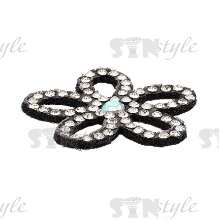 Аппликация "Цветочек" из страз, на фетровой основе, размер 35 мм, цвет черный+белые и радужные стразы  фото 2