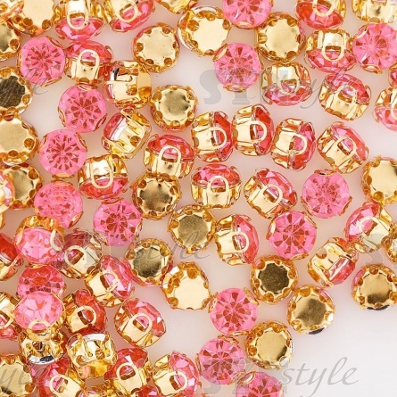 Стразы пришивные акриловые в цапах, форма круг, цвет золото+розовый, диаметр 7 мм, 720 шт/уп. фото 3