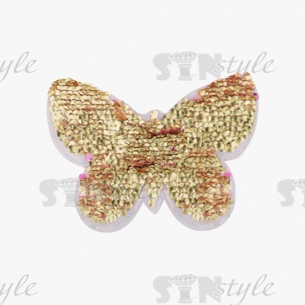 Аппликация на сетке из пайеток "Бабочка", размер 225х165 мм, цвет розовый+золотой фото 2