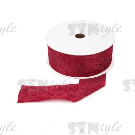 Декоративная лента двухслойная, цвет бордовый, ширина 40 мм, намотка 20 ярдов фото 1