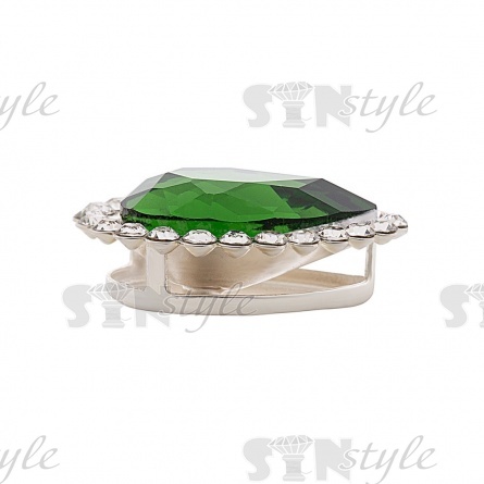 Стразы пришивные стеклянные в оправе, форма капля, цвет серебро+зеленый+белый, размер 10х14 мм, 112 шт/уп  фото 2