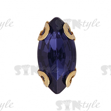 Стразы пришивные акриловые в цапах, форма лодочка, цвет золото+темно-синий, размер 5х10 мм, 200 шт/уп фото 1