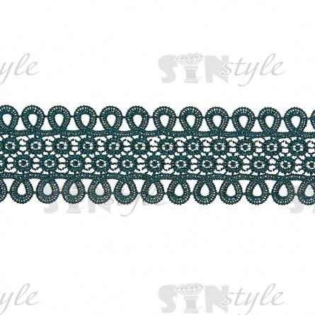 Кружево ажурное, нежная цветочная гирлянда с резным краем в виде петелек, ширина  60 мм, цвет темно-зеленый, намотка 10 ярдов фото 1