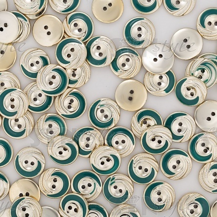 Пуговица пластиковая на два прокола, золотая с зеленым, 28L фото 4