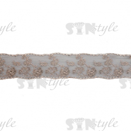 Кружево на черной сетке с вышивкой грязно-розового цвета, ширина 85 мм, намотка 10 ярдов фото 2