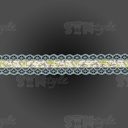 Декоративная лента на кружевной основе с цветочным принтом, цвет бирюзовый, ширина 30 мм, намотка 20 ярдов фото 2