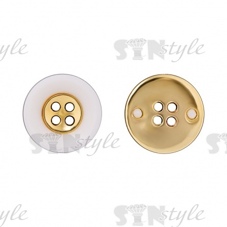 Пуговица пластиковая на черыре прокола, белая с золотом, 28L фото 1