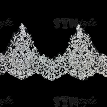 Кружево гипюр, тонкое изящное кружево с цветочным узором, ширина 140 мм, намотка 10 ярдов, цвет сияющий белый  фото 2