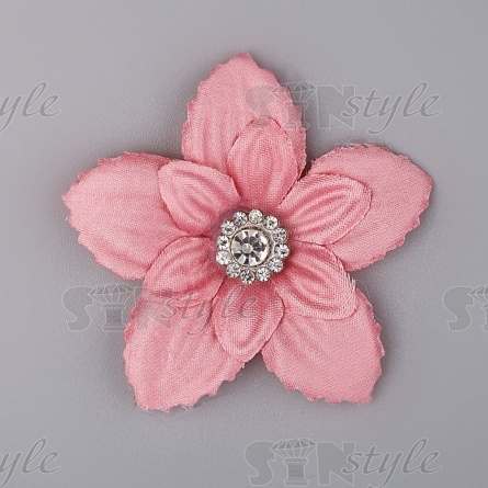 Цветочки декоративные со стразами, цвет грязно-розовый, диаметр 45 мм фото 1