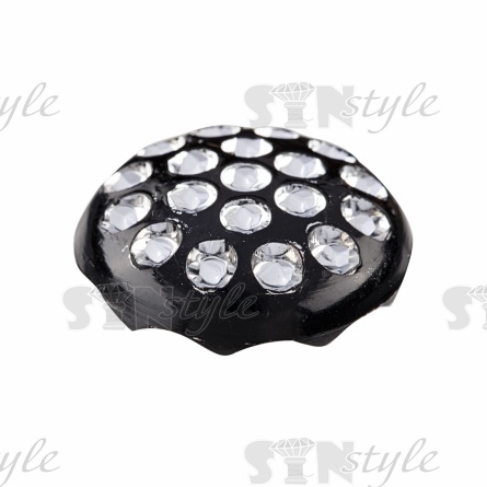 Пуговица пластиковая на ножке, круглая, черная с белыми стразами, 20L фото 2