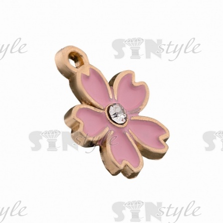 Подвеска металлическая "Цветок", цвет золотой+розовая эмаль и белая страза, размер 12 мм фото 2