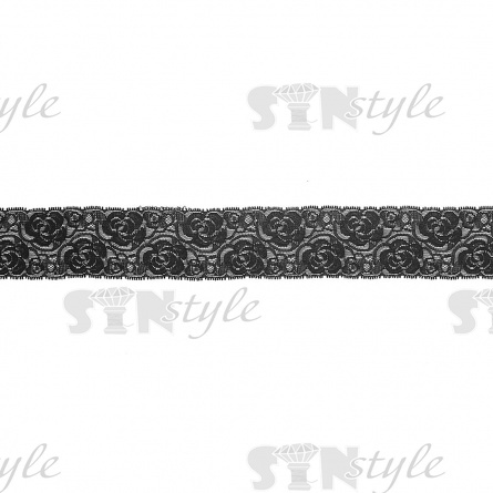 Кружево эластичное, ширина 55 мм, цвет черный, намотка 15 ярдов фото 2