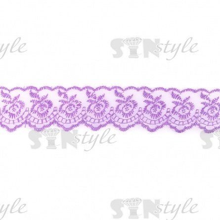 Кружево декоративное, нежная вышивка на тонкой капроновой основе, ширина 40 мм, цвет сиреневый (21), намотка 10 ярдов фото 2