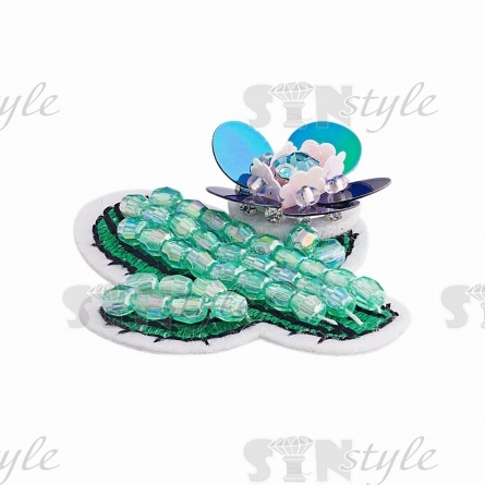 Аппликация "Кактус" с элементами из бисера, цвет зеленый,  размер 50х50 мм фото 2