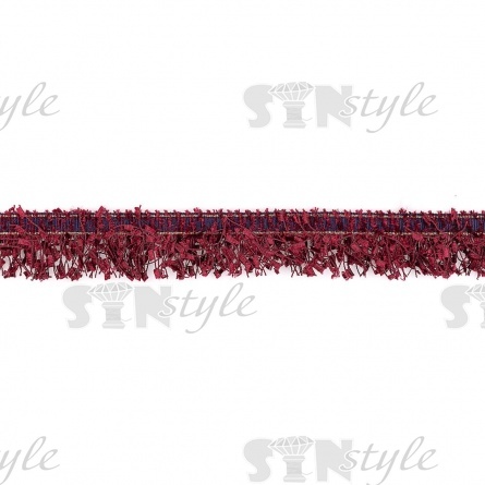 Декоративная тесьма букле с бахромой, отделана золотым люрексом, цвет бордовый, ширина 35 мм, намотка 45 ярдов фото 2