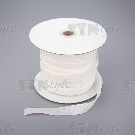 Лента бархатная с люрексом, ширина 15 мм, намотка 50 ярдов, цвет белый фото 3
