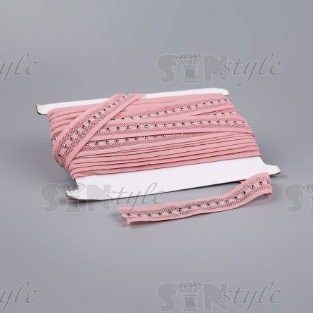 Тесьма отделочная эластичная с клепками, цвет грязно-розовый, ширина 25 мм, намотка 15 ярдов фото 1