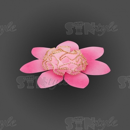 Цветочек из атласной и капроновой ленты,  розовый, диаметр 60 мм фото 2