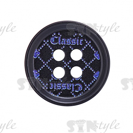 Пуговица пластиковая на четыре прокола, размер 24L, цвет черный/синий фото 2