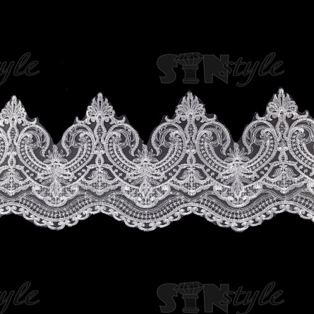Кружево гипюр с пайетками, ширина 260 мм, цвет сияющий белый, намотка 10 ярдов  фото 1