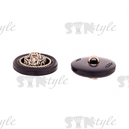 Пуговица пластиковая на ножке, размер 40L, цвет черный/золотой, 100 шт/уп (E04) фото 2