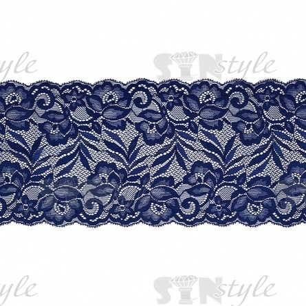Кружево эластичное, ширина 150 мм, цвет темно-синий, намотка 15 ярдов, материал лайкра  фото 1