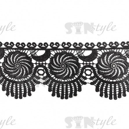 Кружево ажурное, украшенное стразами, ширина 120 мм, намотка 15 ярдов, цвет черный  фото 1
