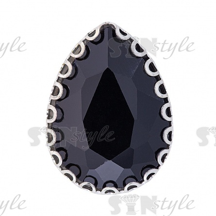 Стразы пришивные, стеклянные в оправе, форма капля, цвет серебро+черный, размер 13х18 мм фото 1
