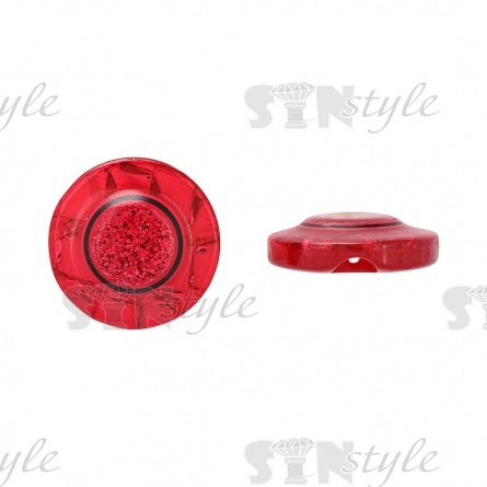 Пуговица пластиковая на полуножке, размер 24L, цвет красный с блестками фото 1