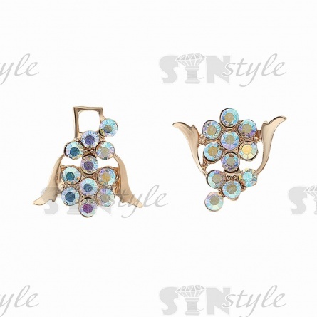 Застежка металлическая со стразами, цвет золото+белые стразы с радужным покрытием, размер 48х28 мм  фото 3