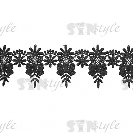 Кружево вязаное ажурное, ширина 70 мм, цвет черный, намотка 15 ярдов фото 1