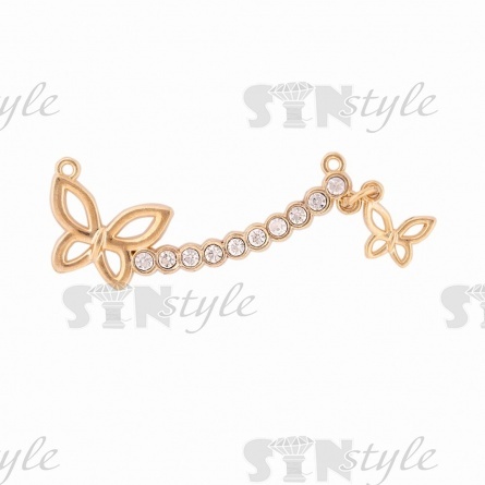 Декоративное украшение пришивное металлическое, цвет золото+белые стразы, размер 60х35 мм фото 1