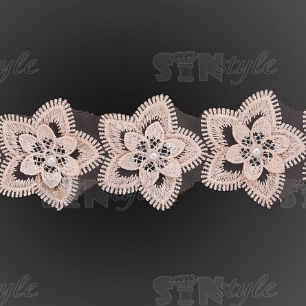 Кружево "Цветочки" украшено бусиной, на капроновой ленте, ширина 55 мм, цвет персиковый, намотка 20 ярдов фото 3