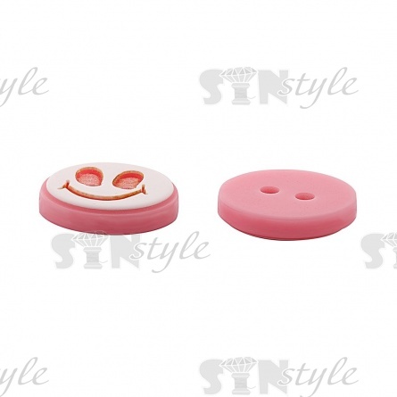 Пуговица пластиковая на два прокола "Смайлик", размер 20L, цвет розовый фото 3