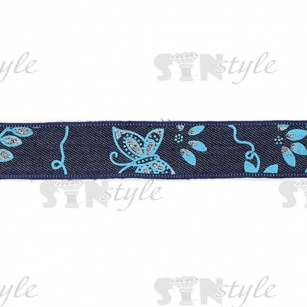 Джинсовая лента с цветочным принтом голубого цвета, ширина 25 мм, намотка 20 ярдов фото 3