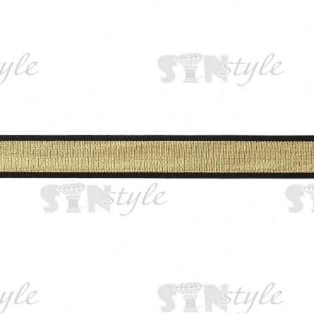 Декоративная репсовая тесьма, цвет черный+золотой, ширина 25 мм, намотка 50 ярдов фото 2