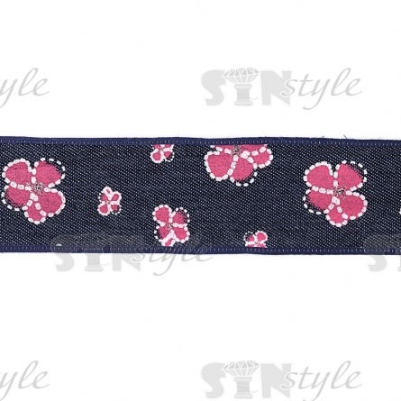 Джинсовая лента с цветочным принтом красного цвета, ширина 40 мм, намотка 20 ярдов фото 3