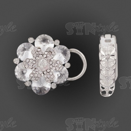 Застежка шубная металлическая со стразами, цвет никель+белые стразы, размер 40*90мм фото 2