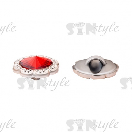 Пуговица пластиковая на ножке, круглая с ажурным бортиком, основа золотая, вставка в виде красной стразы, 28L фото 2