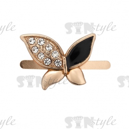 Брошь металлическая, крепление усики, цвет золотой+черный+белые стразы,размер 23х18 мм фото 1