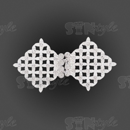 Застежка металлическая со стразами, цвет никель+белые стразы, размер 70х37 мм фото 1