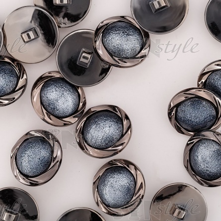 Пуговица пластиковая на ножке, размер 44L, основа цвета темный никель, вставка серая фото 3